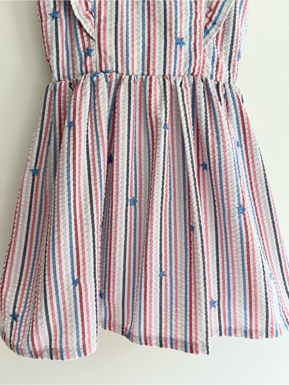 Cat & Jack Red, White, & Blue Striped Patriotic Ruffle Dress | Girls S (6/6X) - Picture 3 of 9